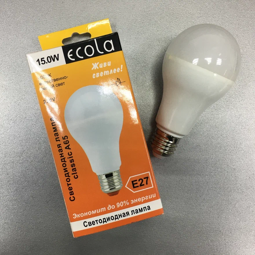 Светодиодная лампа Е27 15 Ватт, 220 В, цвет белый 4000K ecola