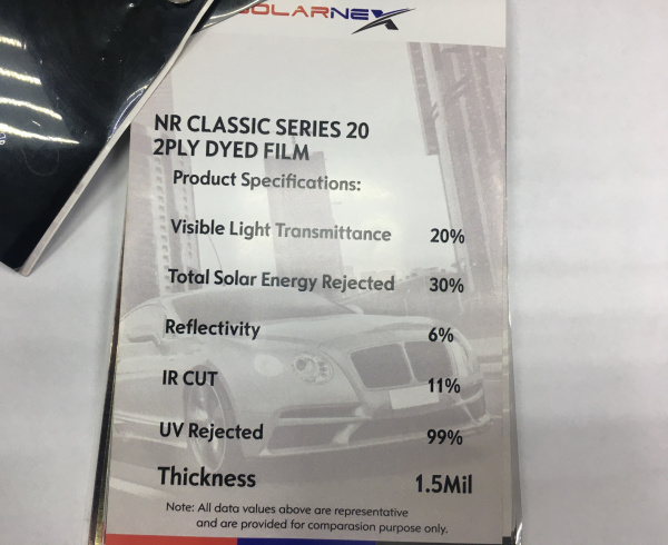 20% Solarnex NR CLASSIC тонировочная пленка (крашенная) 1,52*30м