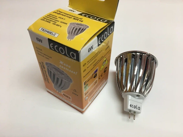 Светодиодная лампа Ecola MR16, GU5.3, 220v, 5,4w теплый белый цвет