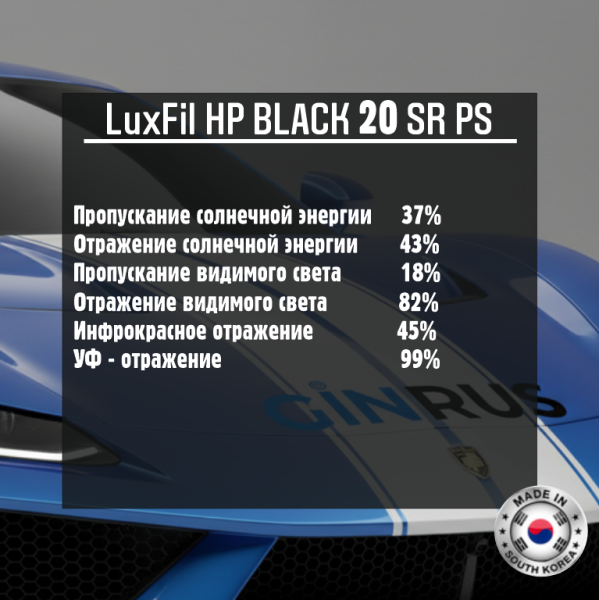 Тонировочная пленка HP BLACK 20 SR PS LUXFIL (1,52*30м.)