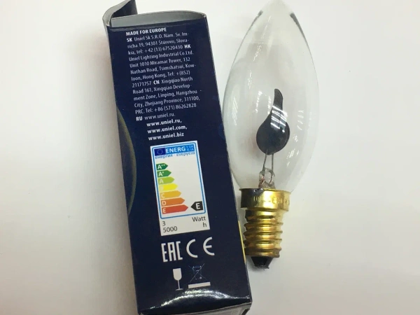 Лампа накал. Uniel свеча декор. "Эффект пламени" E14 3W прозр.